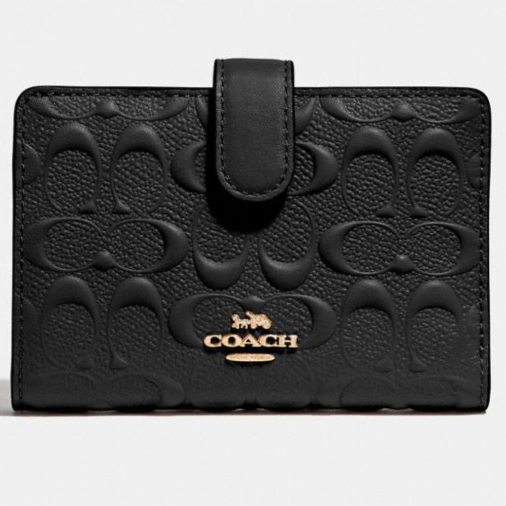 Coach Medium Corner Zip Wallet Black Leather